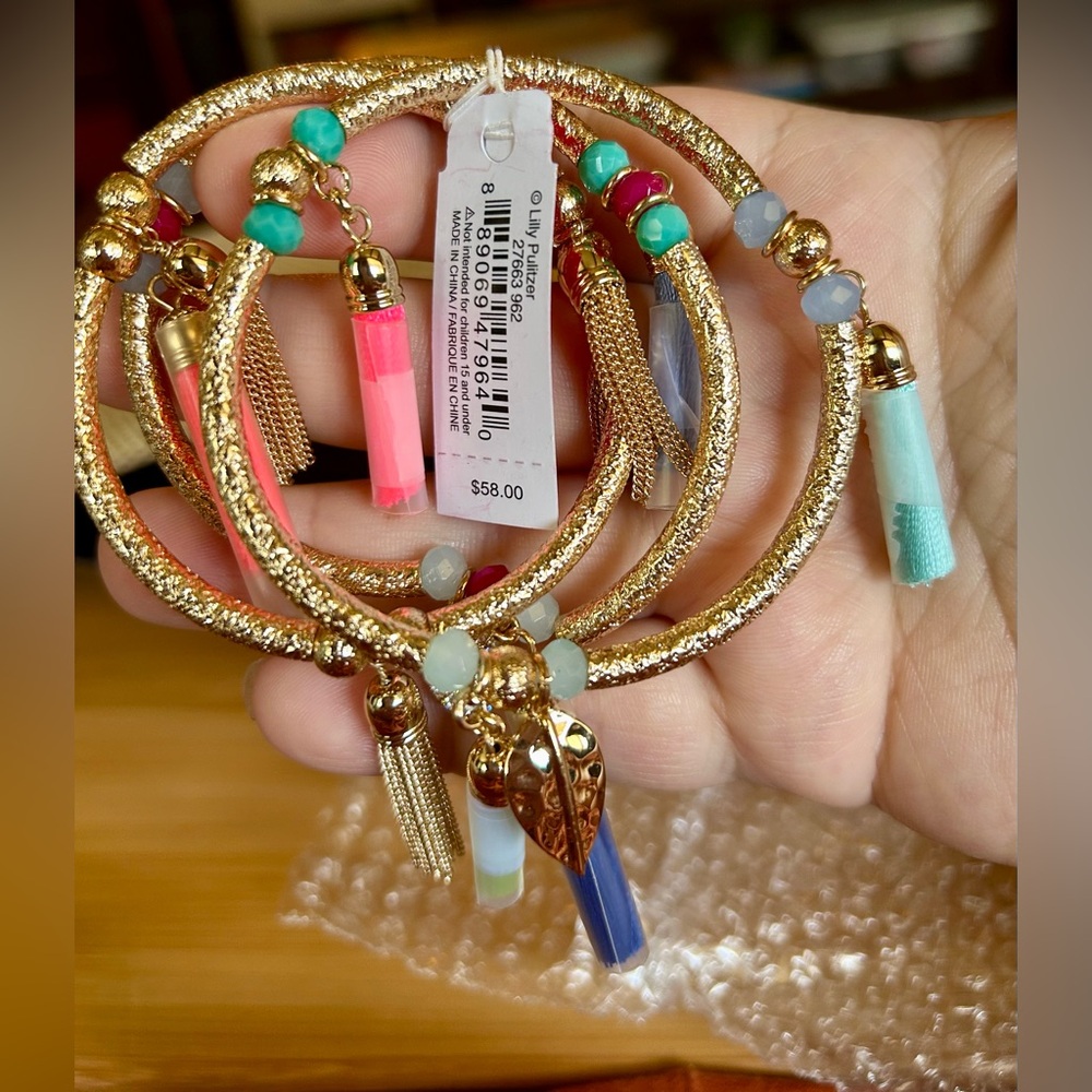 Lilly Pulitzer stretchy Gold and Multicolor Charm Bracelets